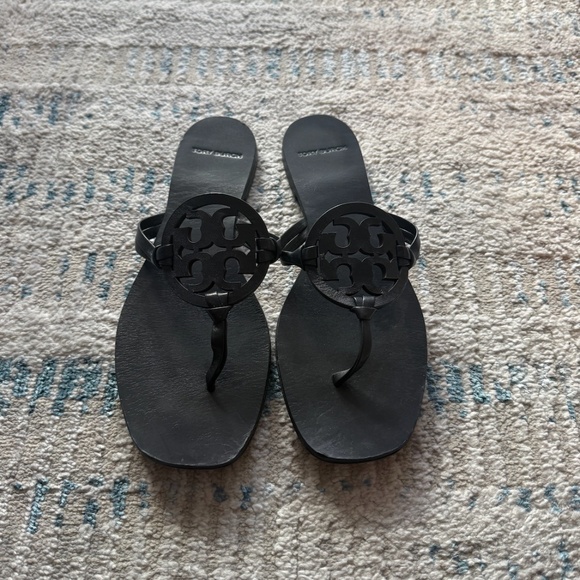 Tory Burch Miller Square-Toe Sandals in Navy - Picture 3 of 4